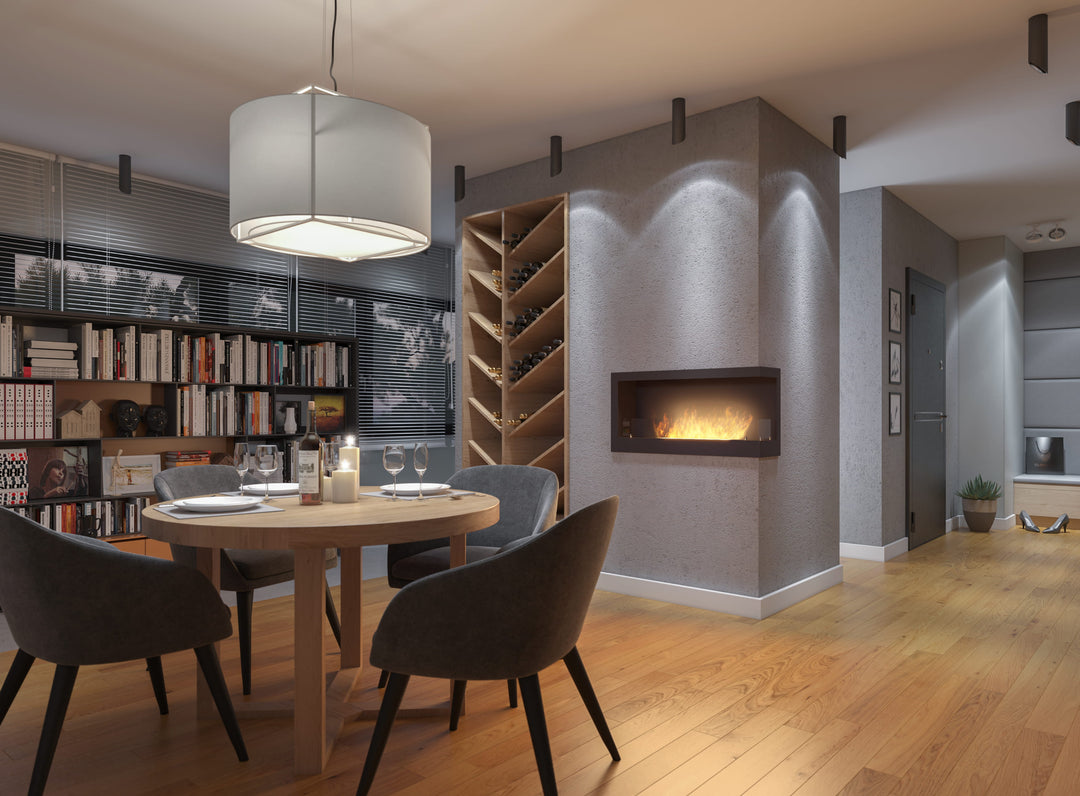 Bioethanol Einbau Eckkamin Corner 900 Rechts SimpleFire InFire mit Glas in modernen Essbereich
