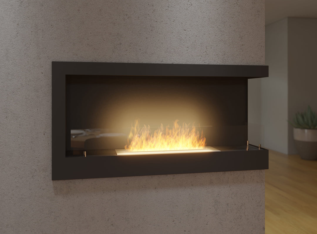 Bioethanol Einbau Eckkamin Corner 900 Rechts SimpleFire InFire mit Glas in modernen Essbereich Nahaufnahme