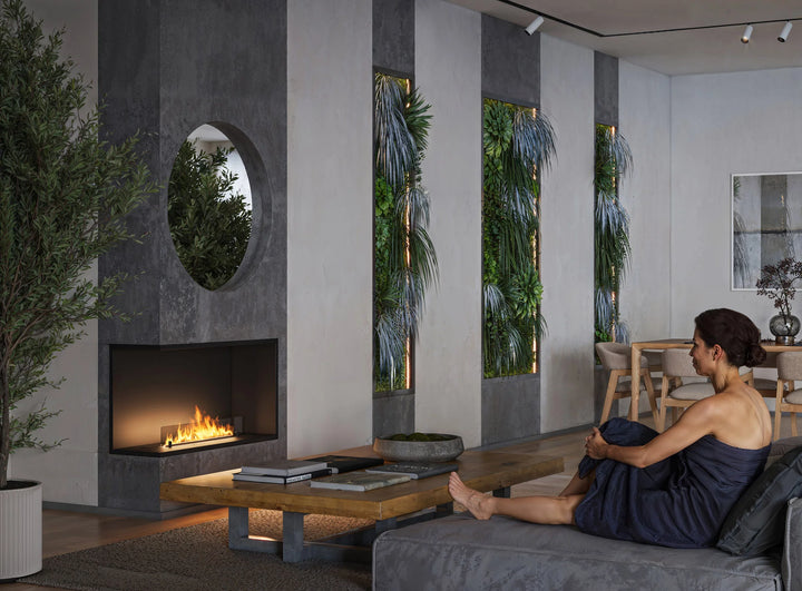 Bioethanol Einbau Eckkamin Einbaukamin Ecke Ofen ETRONIC BASIC INSIDE L1000 InFire Automatisch Pumpe App Fernbedienung Wohnzimmer Modern