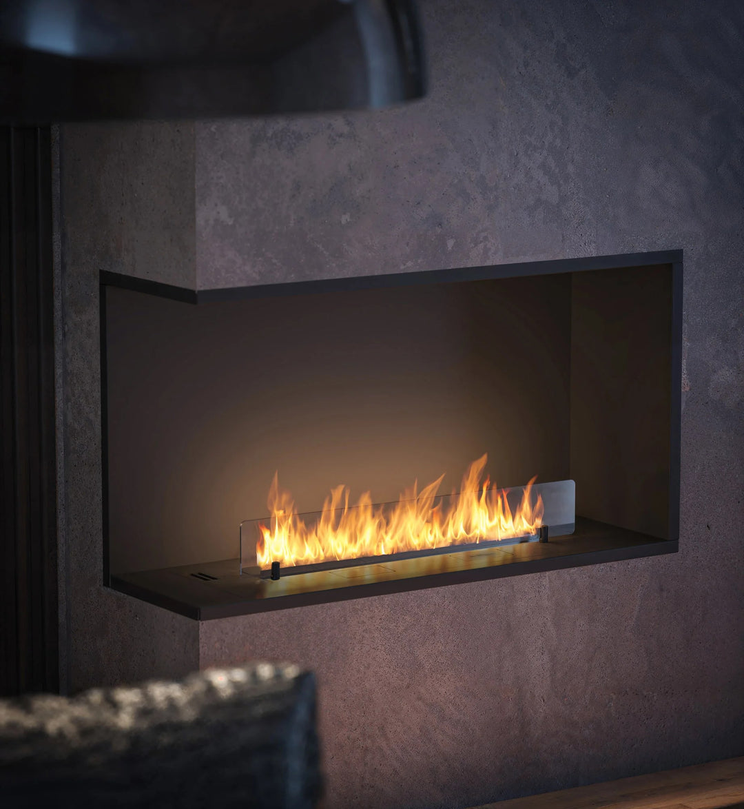 Bioethanol Einbau Eckkamin Einbaukamin Ecke Ofen ETRONIC BASIC INSIDE L1000 InFire Automatisch Pumpe App Fernbedienung Wohnzimmer Modern Abend
