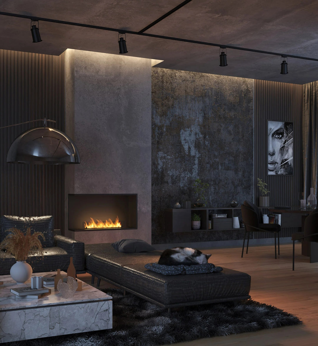 Bioethanol Einbau Eckkamin Einbaukamin Ecke Ofen ETRONIC BASIC INSIDE L1000 InFire Automatisch Pumpe App Fernbedienung Wohnzimmer Modern Luxus