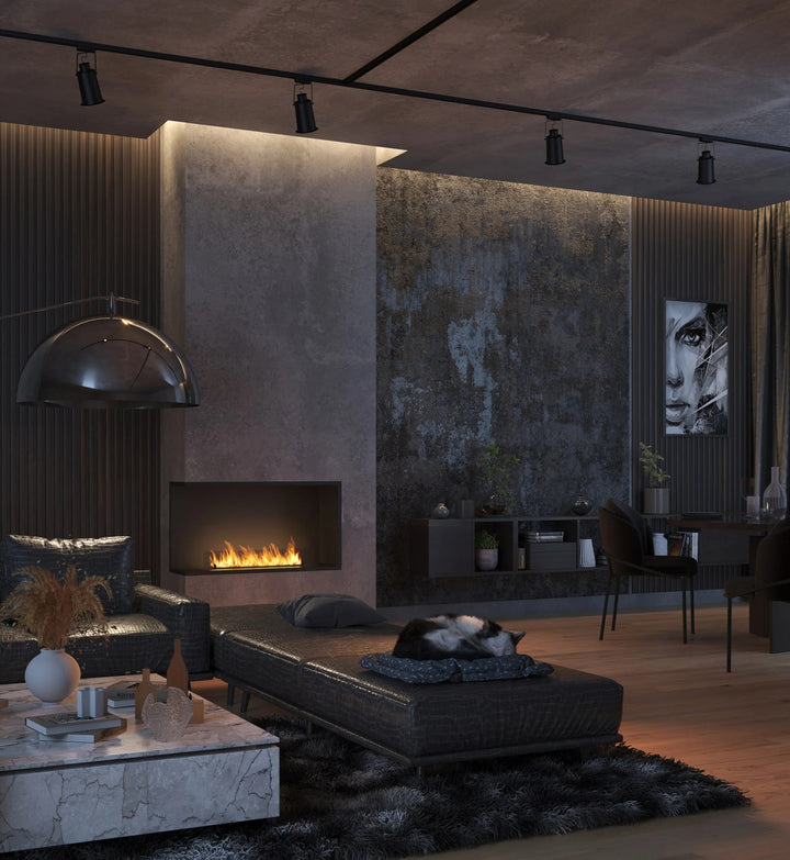 Bioethanol Einbau Eckkamin Einbaukamin Ecke Ofen ETRONIC BASIC INSIDE L1000 InFire Automatisch Pumpe App Fernbedienung Wohnzimmer Modern Luxus