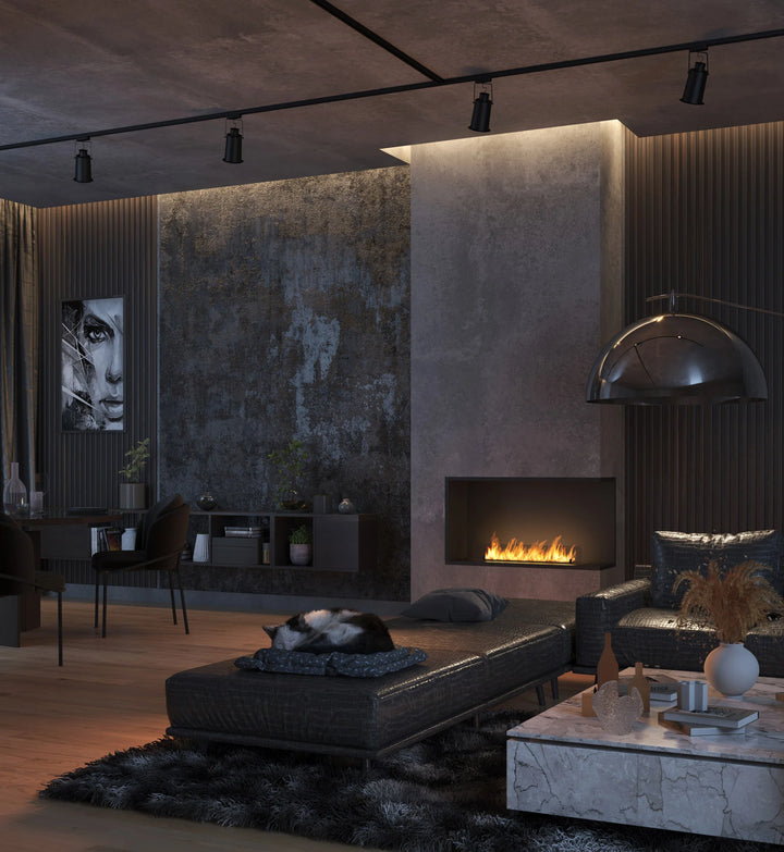 Bioethanol Einbau Eckkamin Einbaukamin Ecke Ofen ETRONIC BASIC INSIDE R1000 InFire Automatisch Pumpe App Fernbedienung Wohnzimmer Modern Abend