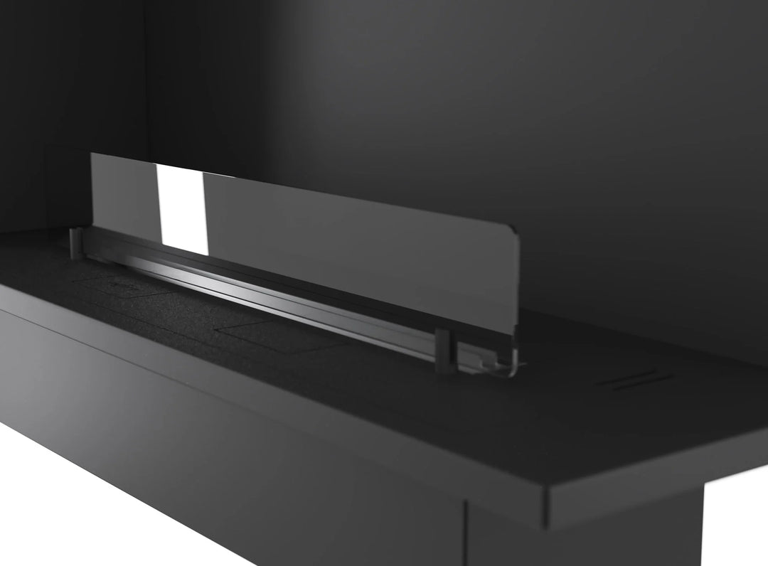 Bioethanol Einbau Eckkamin Einbaukamin Ecke Ofen ETRONIC BASIC Rechts 1000 InFire Automatisch Pumpe App Fernbedienung Nahaufnahme Glas