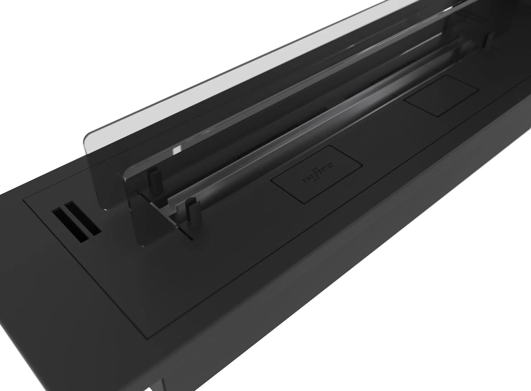 Bioethanol Einbau Kamin Einbaukamin Dreiseitig Raumteiler ETRONIC BASIC U1000 InFire Automatisch Pumpe App Fernbedienung Glas Brenner Nahaufnahme