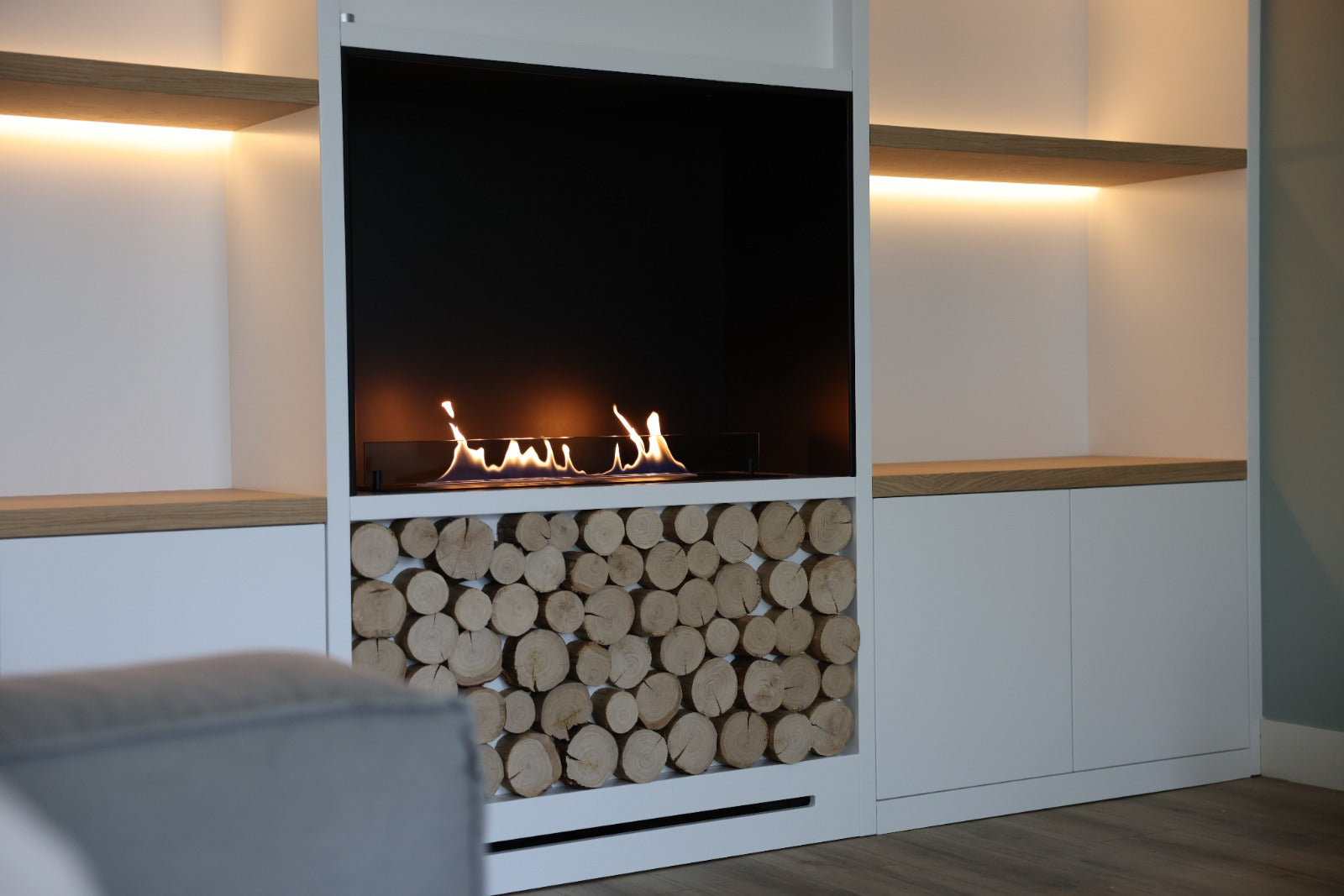 Bioethanol Einbau Kamin Fernbedienung App Wohnwand Wohnzimmer Modern Holz Deko Bio Ethanol Einbaukamin