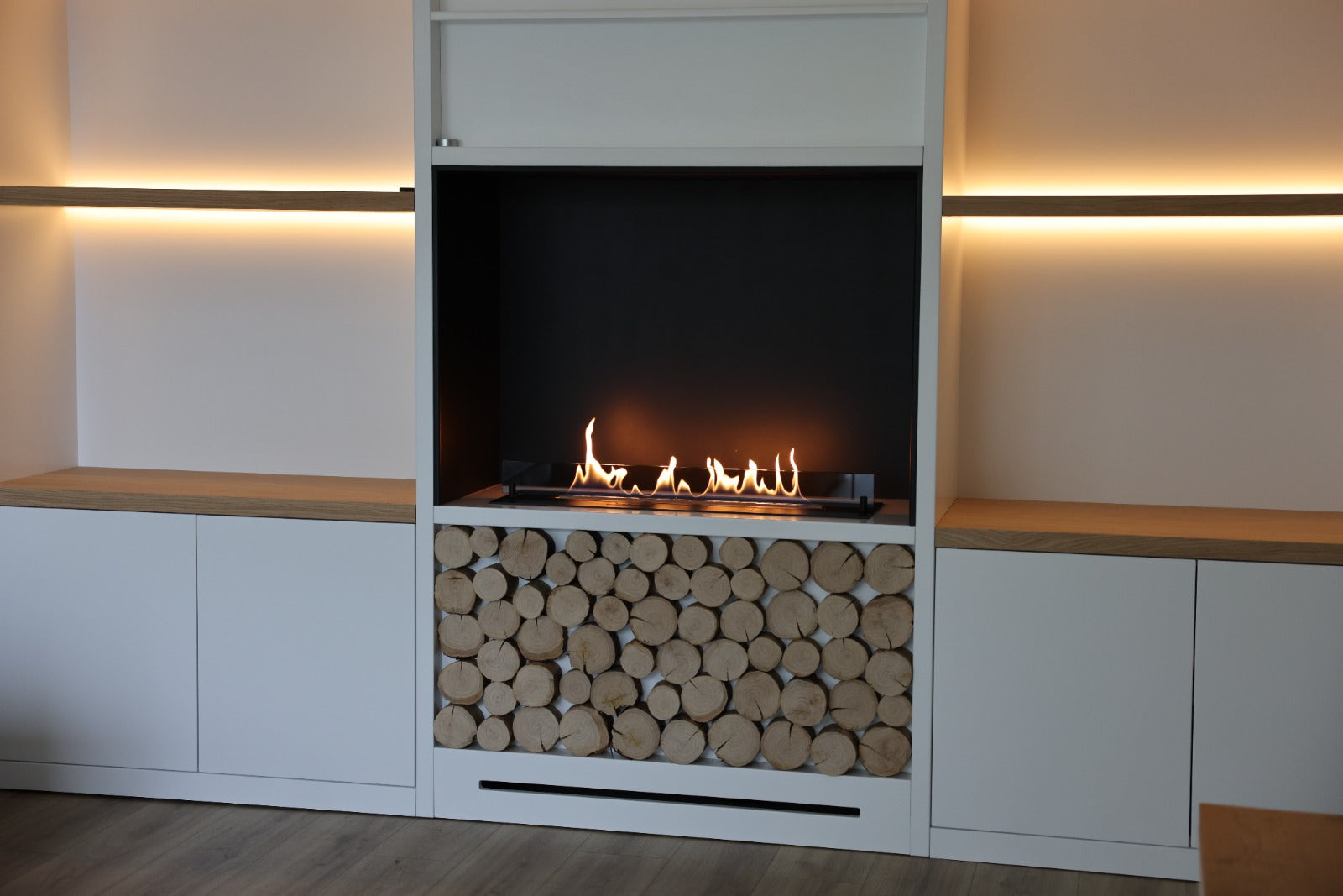 Bioethanol Einbau Kamin Fernbedienung App Wohnwand Wohnzimmer Modern Holz Deko Bio Ethanol Einbaukamin Ofen