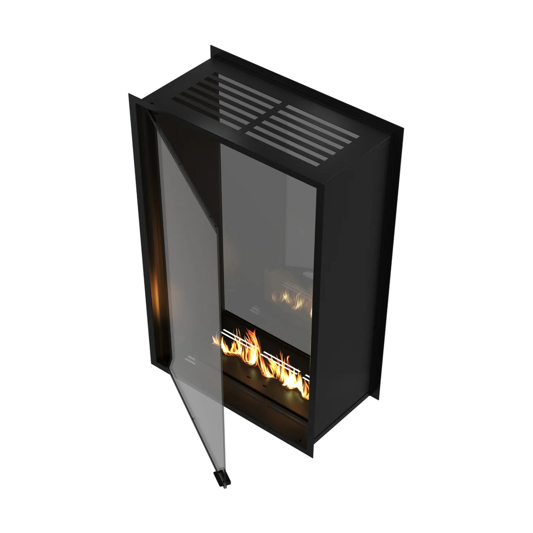 Bioethanol Einbau Tunnelkamin Zweiseitig Raumteiler Vollverglasung FAME Vertikal 90x140cm Ethanol Tunnelofen Offen Draufsicht