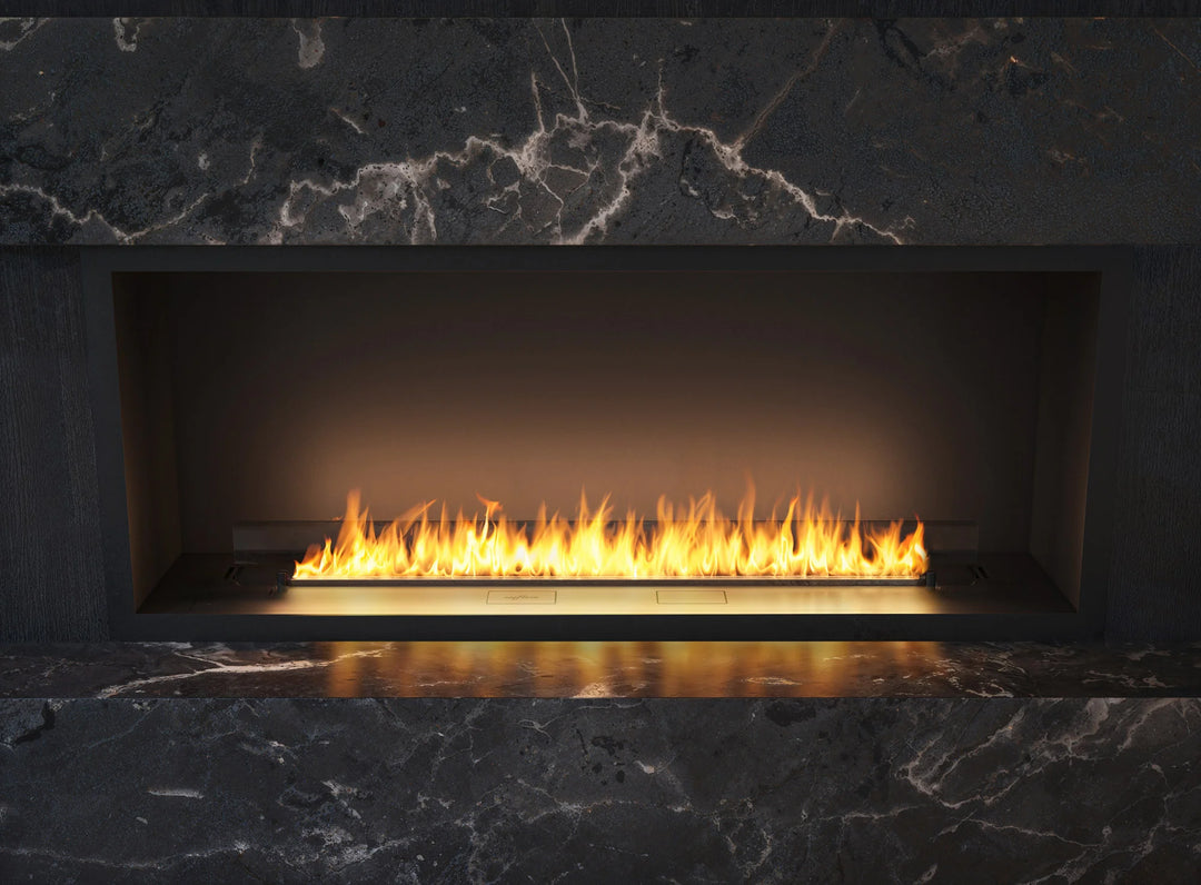 Bioethanol Einbaukamin Einbau Kamin Ofen ETRONIC BASIC INSIDE 1400 InFire Automatisch Pumpe App Fernbedienung Wohnzimmer Nahaufnahme