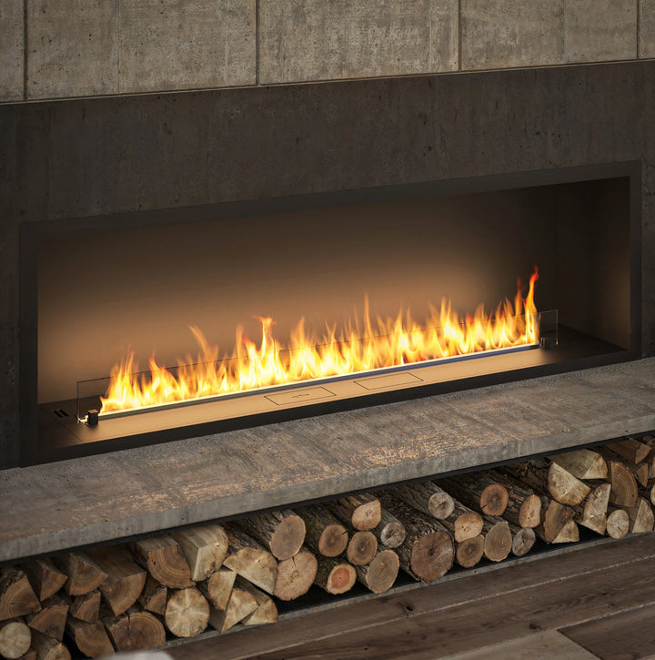 Bioethanol Einbaukamin Ofen Einbau Kamin INSIDE ETRONIC 1800 180cm von InFire App Steuerung Pumpe Automatisch Fernbedienung Wohnzimmer Modern Nahaufnahme