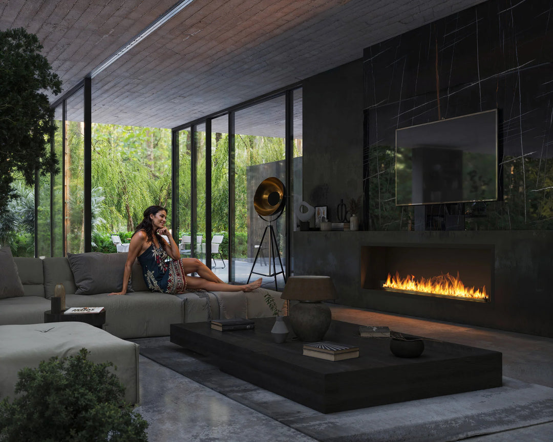 Bioethanol Einbaukamin Ofen Einbau Kamin INSIDE ETRONIC 2000 200cm von InFire Fernbedienung Wohnzimmer Luxus Marmor Natur