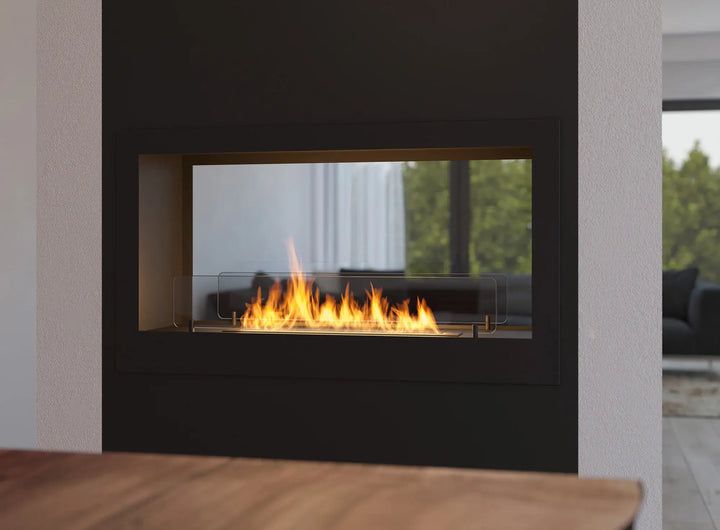 Bioethanol Tunnelkamin 2SIDE 900 von InFire als Raumteiler Trockenbau Modernes Wohnzimmer