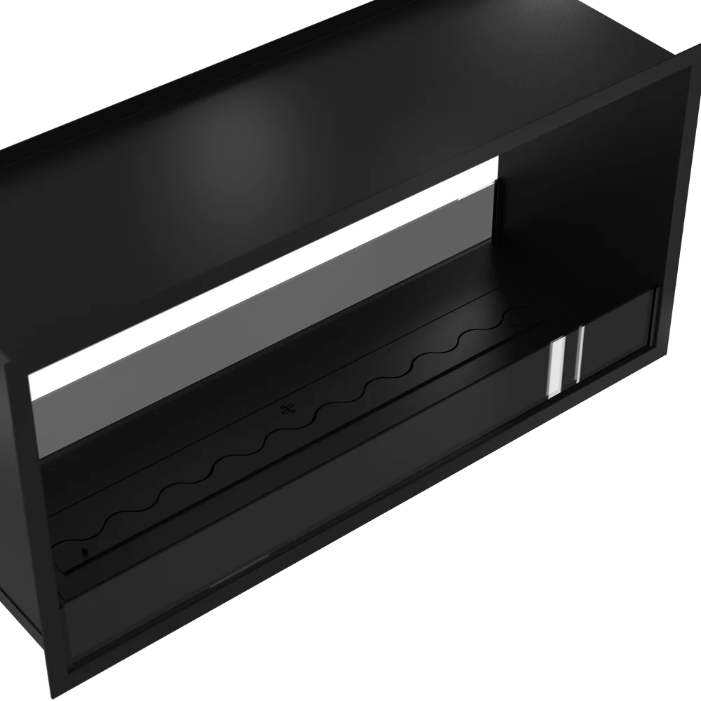 Bioethanol Tunnelkamin FAME Zweiseitig Einbau Bio Ethanol Kamin mit Glas 120cm Schwarz Wild Flame Nahaufnahme