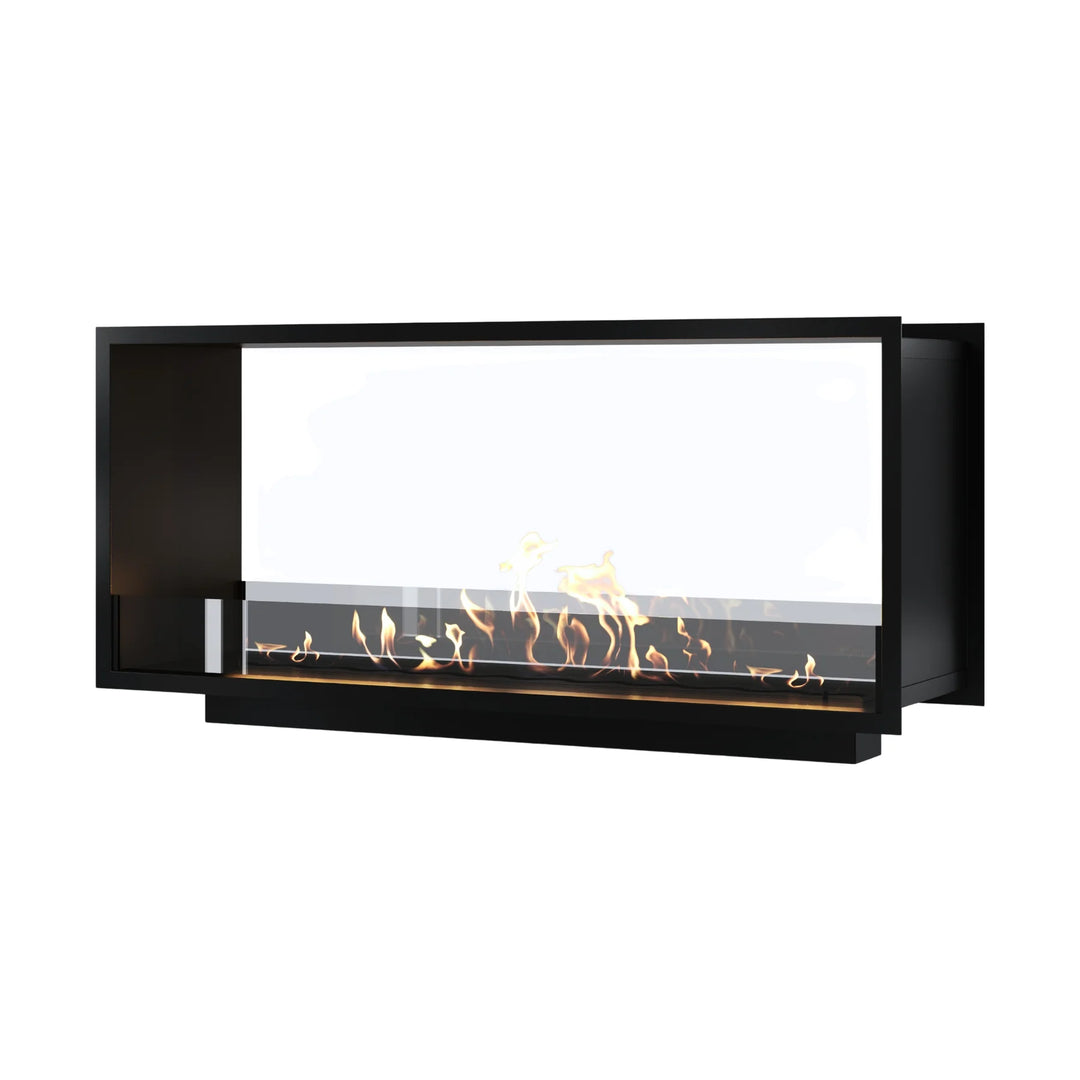 Bioethanol Tunnelkamin FAME Zweiseitig Einbau Bio Ethanol Kamin mit Glas 140cm Schwarz Wild Flame
