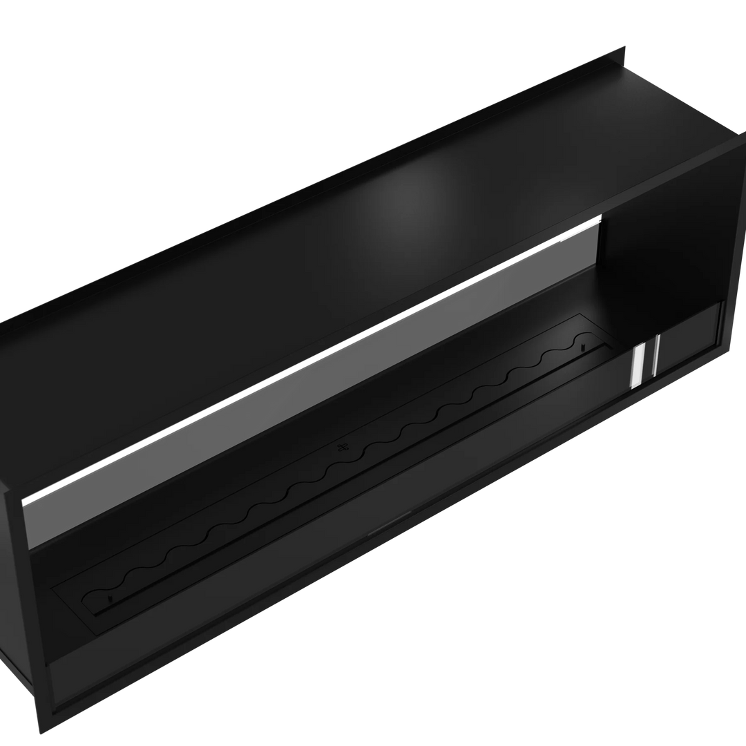 Bioethanol Tunnelkamin FAME Zweiseitig Einbau Bio Ethanol Kamin mit Glas 180cm Schwarz Wild Flame Nahaufnahme