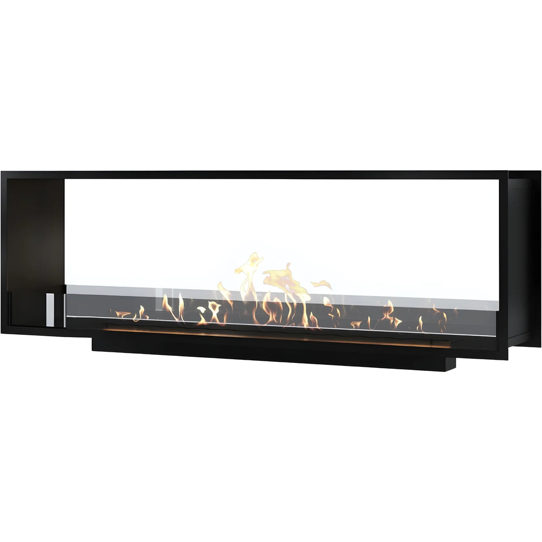 Bioethanol Tunnelkamin FAME Zweiseitig Einbau Bio Ethanol Kamin mit Glas 200cm Schwarz Wild Flame