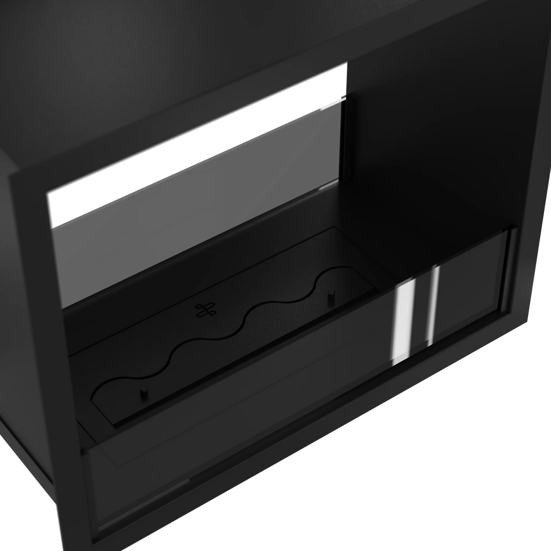 Bioethanol Tunnelkamin FAME Zweiseitig Einbau Bio Ethanol Kamin mit Glas 50cm Schwarz Wild Flame Nahaufnahme