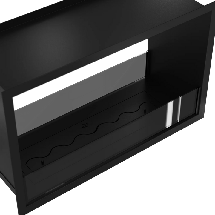 Bioethanol Tunnelkamin FAME Zweiseitig Einbau Bio Ethanol Kamin mit Glas 80cm Schwarz Wild Flame Nahaufnahme