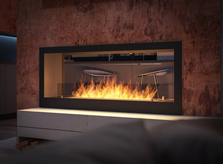 Bioethanol Tunnelkamin als Raumteiler 2SIDE 1200 von InFire in modernen Wohnzimmer Essbereich