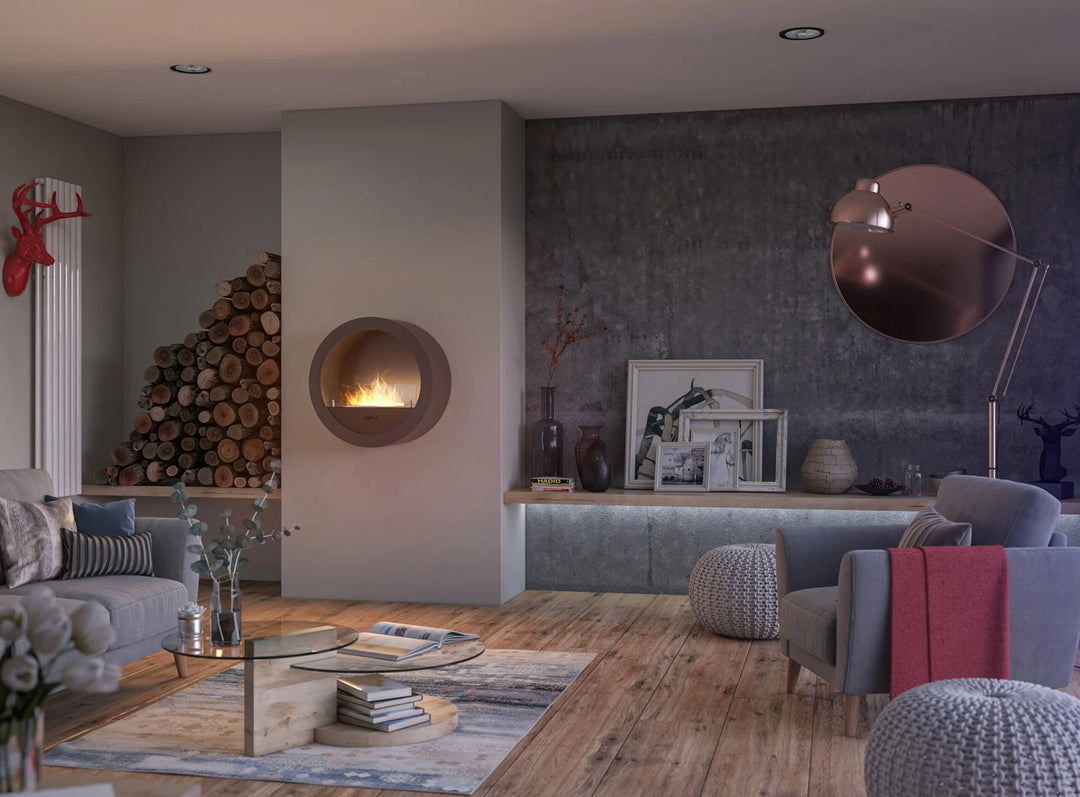 Bioethanol Wandkamin INCYCLE InFire Bio Ethanol Kamin Wandmontage Wand Biokamin Rund Schwarz Wohnzimmmer Modern