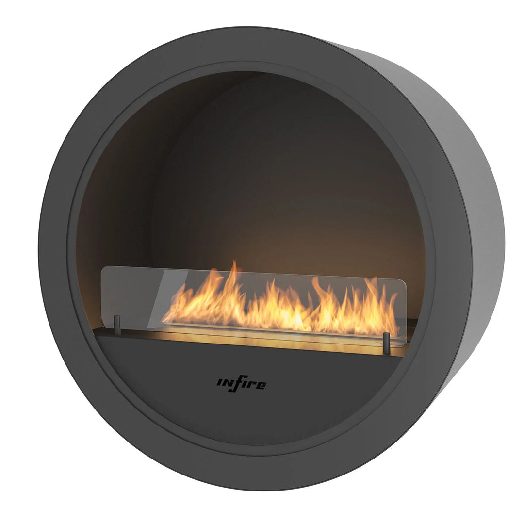 Bioethanol Wandkamin INCYCLE InFire Bio Ethanol Kamin Wandmontage Wand Biokamin Rund Schwarz mit Glas 
