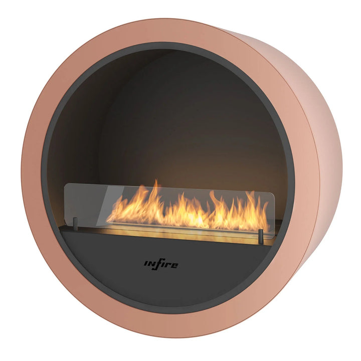 Bioethanol Wandkamin INCYCLE Kupfer von InFire RAL Wunschfarbe runder Bio Ethanol Wandkamin Wandmontage mit Glas