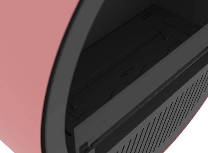 Bioethanol Wandkamin INCYCLE SLIM InFire SlimFire Schwarz Lachs Rund Wohnzimmer Nahaufnahme Brenner Glas Innenraum