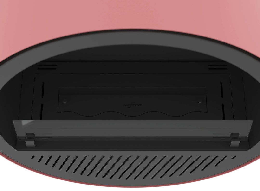 Bioethanol Wandkamin INCYCLE SLIM InFire SlimFire Schwarz Lachs Rund Wohnzimmer Nahaufnahme Draufsicht Verarbeitung