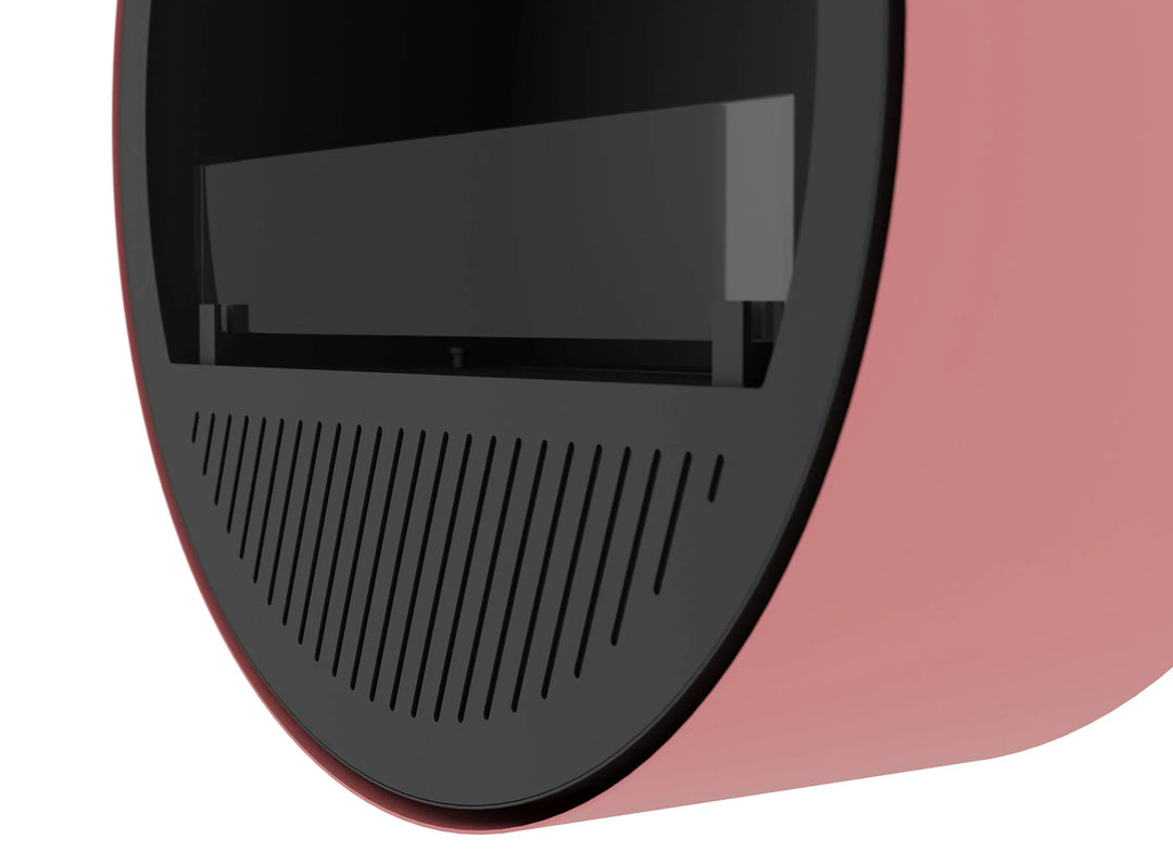 Bioethanol Wandkamin INCYCLE SLIM InFire SlimFire Schwarz Lachs Rund Wohnzimmer Nahaufnahme runde Kaminbasis