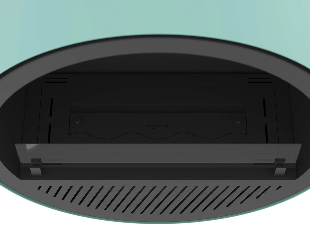 Bioethanol Wandkamin INCYCLE SLIM InFire SlimFire Schwarz Minze Rund Wohnzimmer Nahaufnahme Draufsicht Verarbeitung