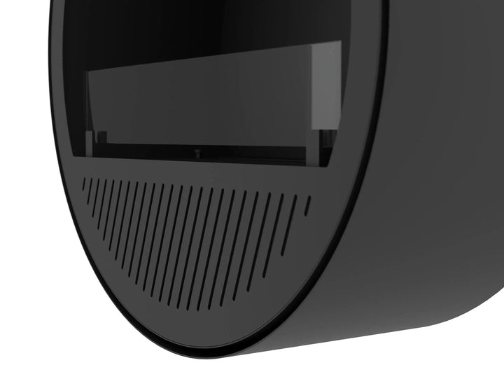 Bioethanol Wandkamin INCYCLE SLIM InFire SlimFire Schwarz Rund Wohnzimmer Nahaufnahme runde Kaminbasis