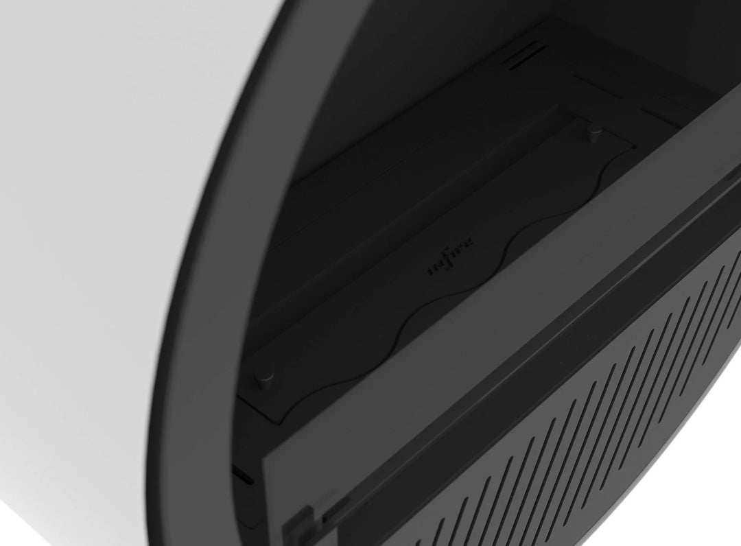 Bioethanol Wandkamin INCYCLE SLIM InFire SlimFire Schwarz Weiss Rund Wohnzimmer Nahaufnahme Brenner Glas Innenraum