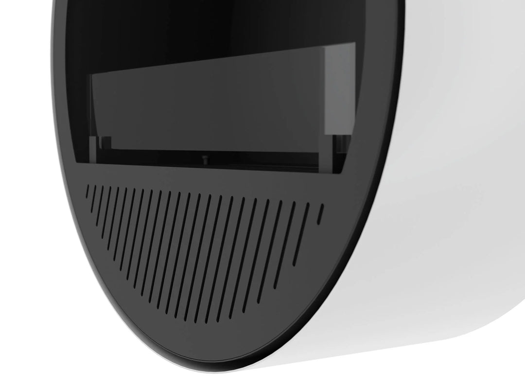 Bioethanol Wandkamin INCYCLE SLIM InFire SlimFire Schwarz Weiss Rund Wohnzimmer Nahaufnahme runde Kaminbasis