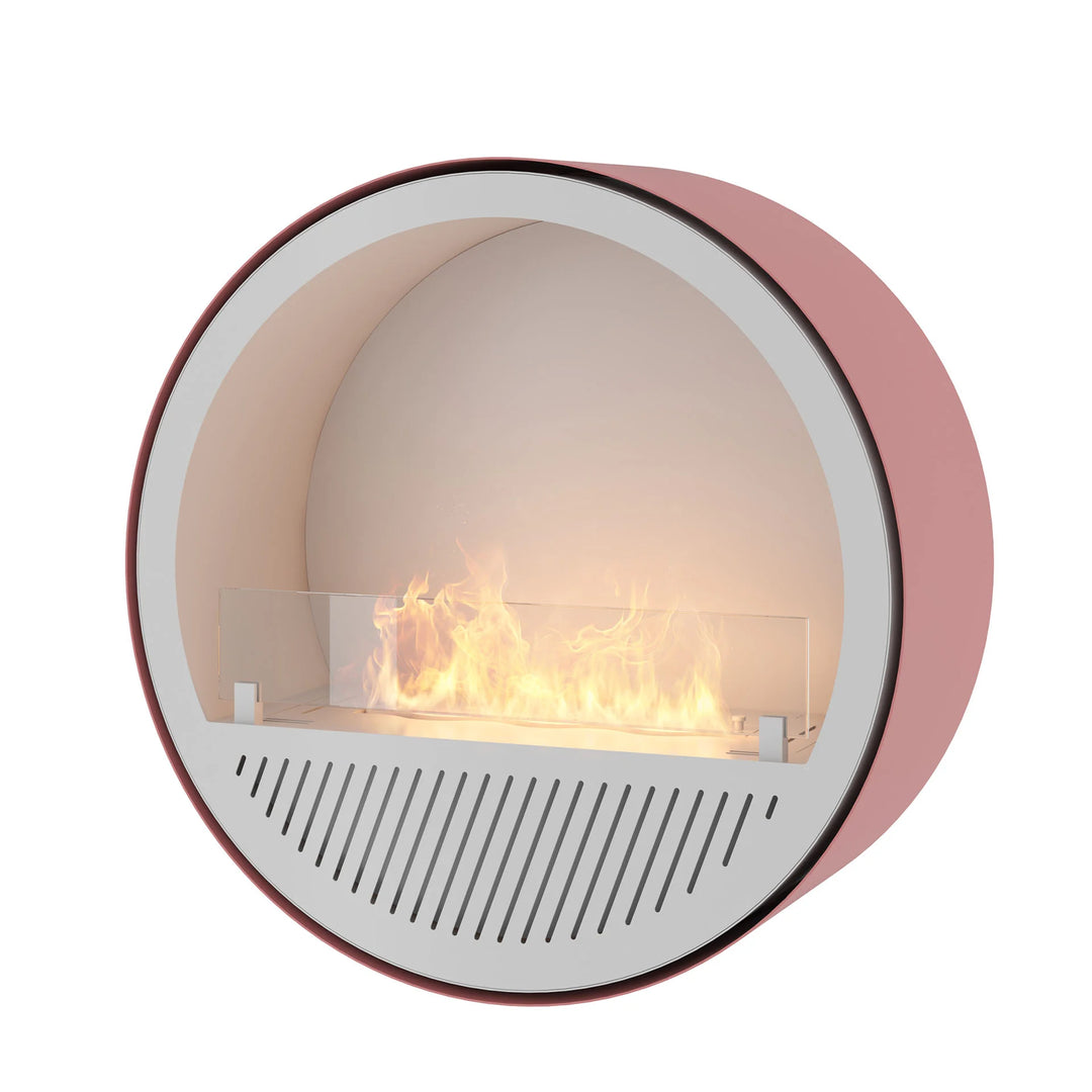 Bioethanol Wandkamin INCYCLE SLIM InFire SlimFire Weiss Lachs Rund mit Glas Bio Ethanol Kamin Wandmontage