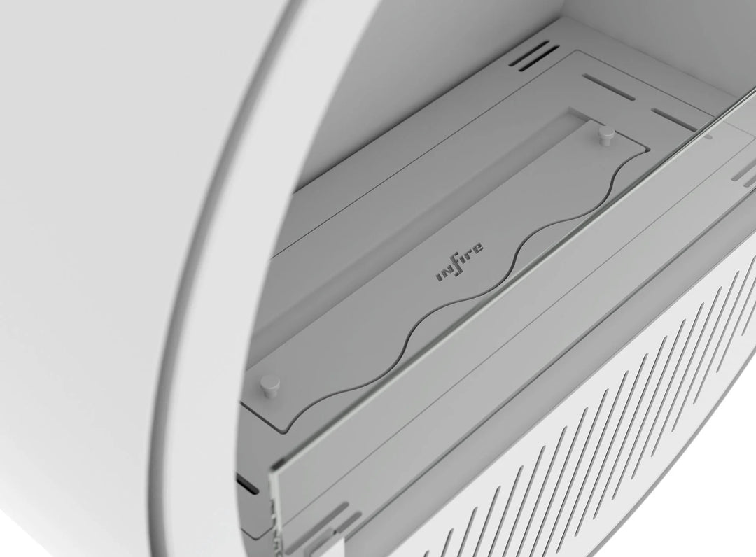 Bioethanol Wandkamin INCYCLE SLIM InFire SlimFire Weiss Rund Wohnzimmer Nahaufnahme Brenner Glas Innenraum