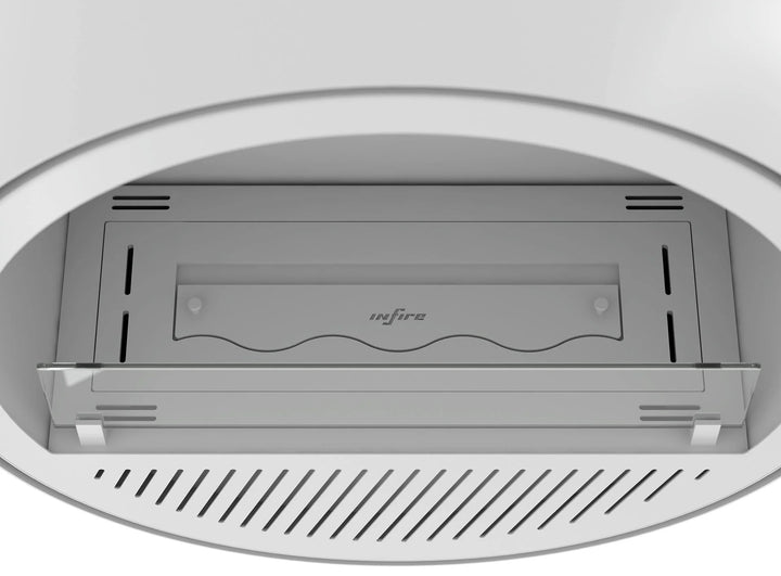 Bioethanol Wandkamin INCYCLE SLIM InFire SlimFire Weiss Rund Wohnzimmer Nahaufnahme Draufsicht Verarbeitung