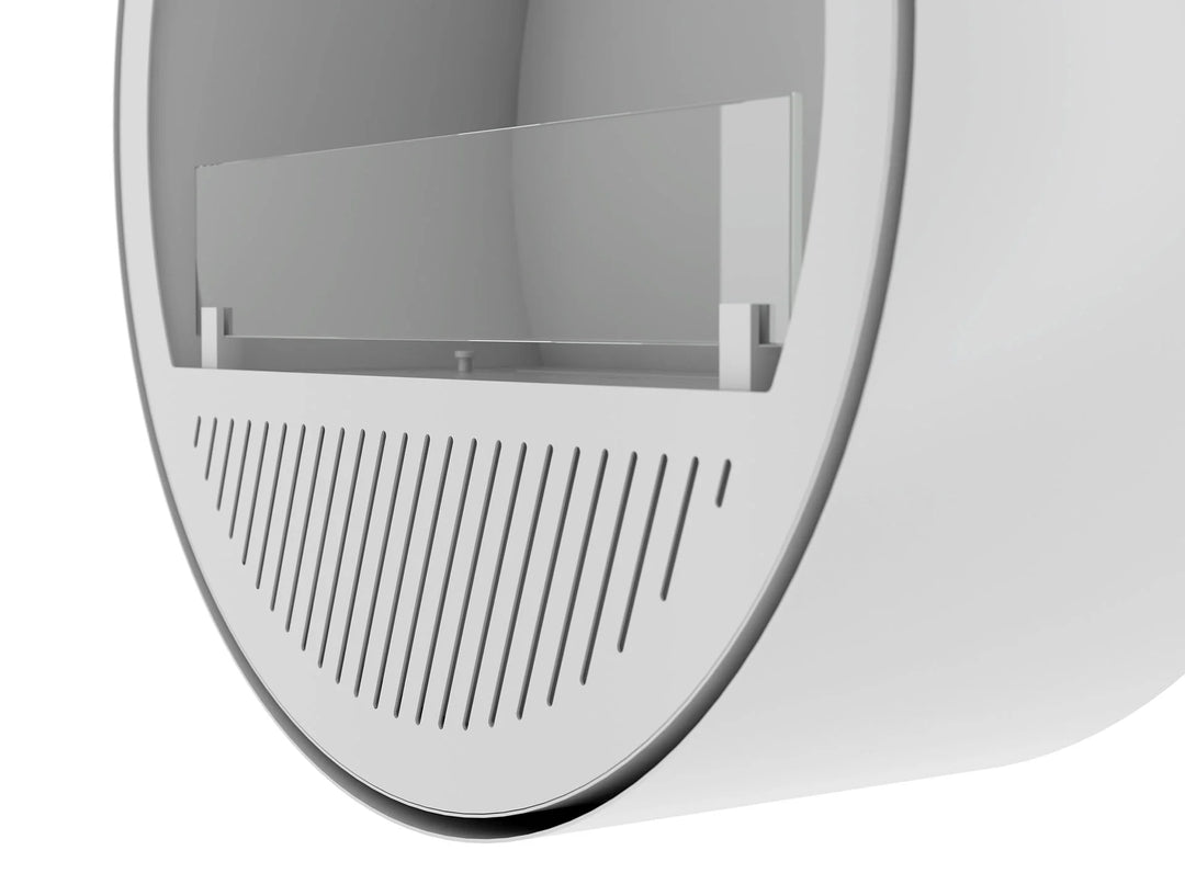 Bioethanol Wandkamin INCYCLE SLIM InFire SlimFire Weiss Rund Wohnzimmer Nahaufnahme runde Kaminbasis