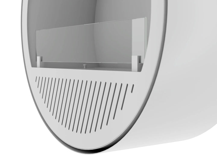 Bioethanol Wandkamin INCYCLE SLIM InFire SlimFire Weiss Rund Wohnzimmer Nahaufnahme runde Kaminbasis
