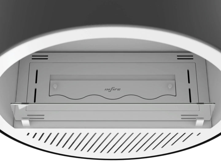 Bioethanol Wandkamin INCYCLE SLIM InFire SlimFire Weiss Schwarz Rund Wohnzimmer Nahaufnahme Draufsicht Verarbeitung