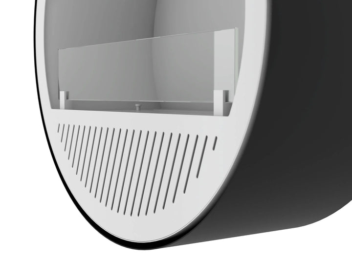 Bioethanol Wandkamin INCYCLE SLIM InFire SlimFire Weiss Schwarz Rund Wohnzimmer Nahaufnahme runde Kaminbasis