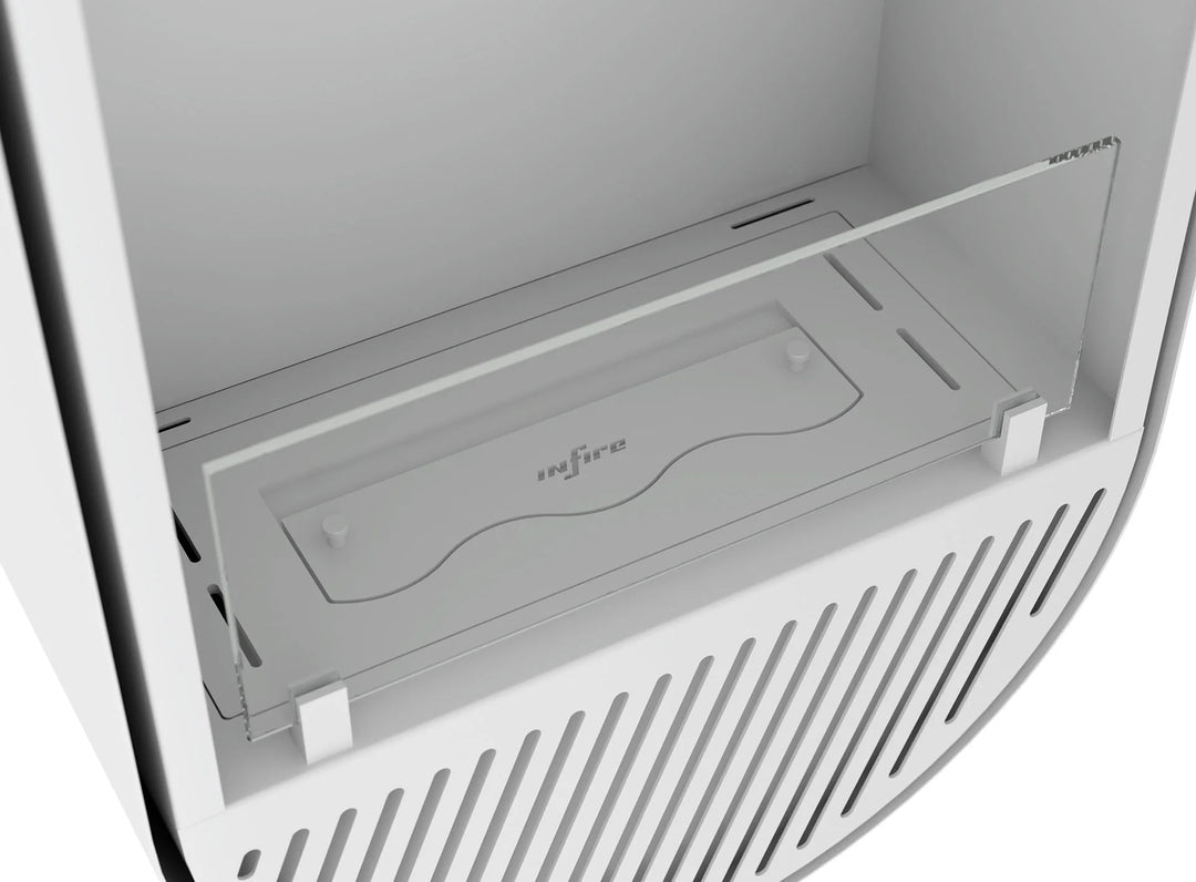 Bioethanol Wandkamin INCYCLE SLIM Vertikal Weiss InFire SlimFire Bio Ethanol Wand Kamin Ofen Wandmontage Biokamin mit Glas Nahaufnahme
