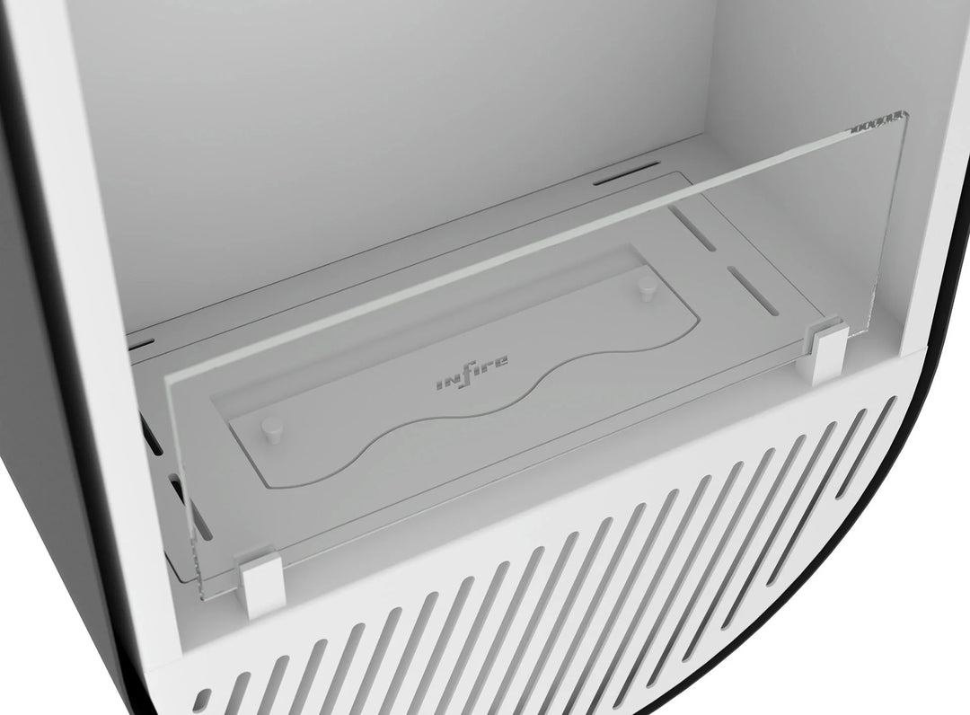 Bioethanol Wandkamin INCYCLE SLIM Vertikal Weiss Schwarz InFire SlimFire Bio Ethanol Wand Kamin Ofen Wandmontage Biokamin mit Glas Nahaufnahme