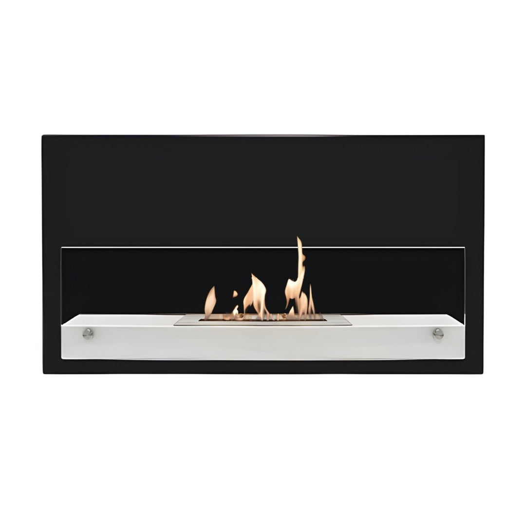 Bioethanol Wandkamin RIAD Schwarz Weiss mit Glas Ethanol Kamin Wandmontage Frontal