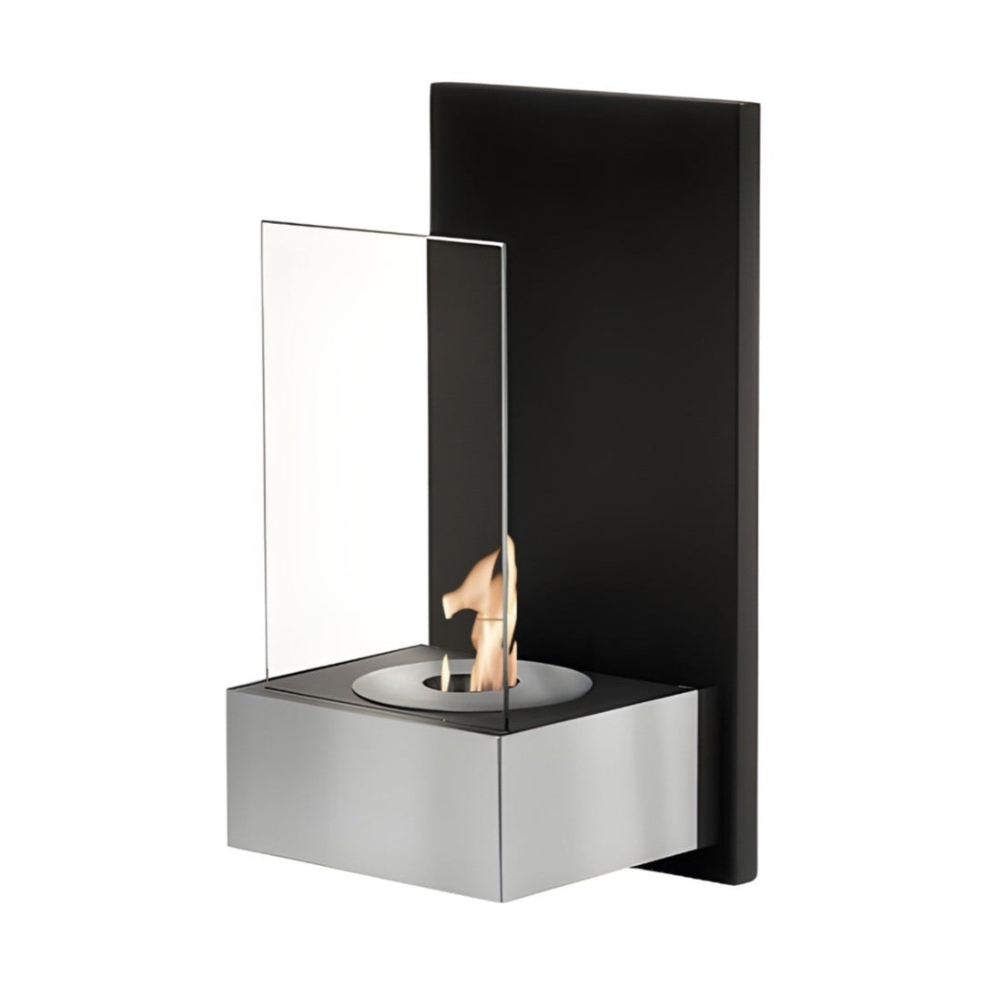 Bioethanol Wandkamin TAB Schwarz Stahl mit Glas klein Ethanol Kamin Wandmontage Hochkant Vertikal