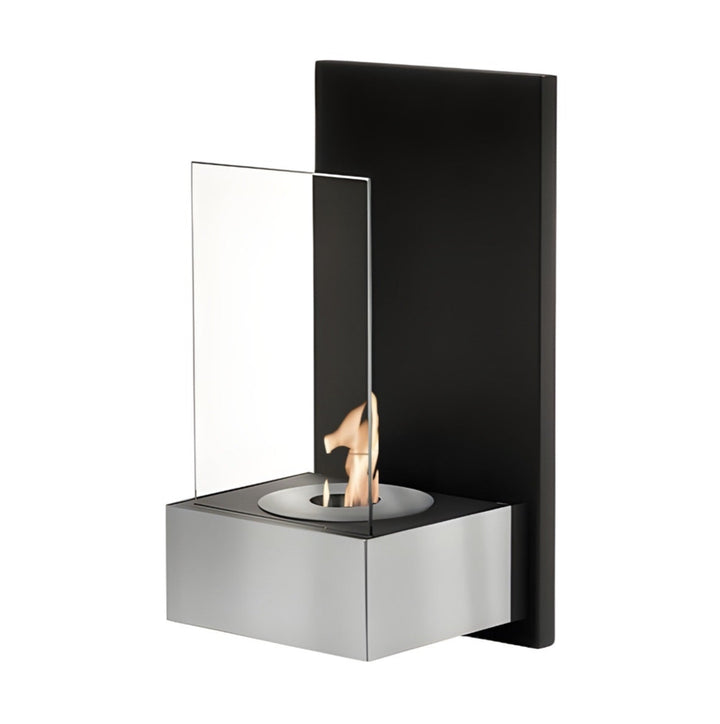 Bioethanol Wandkamin TAB Schwarz Stahl mit Glas klein Ethanol Kamin Wandmontage Hochkant Vertikal