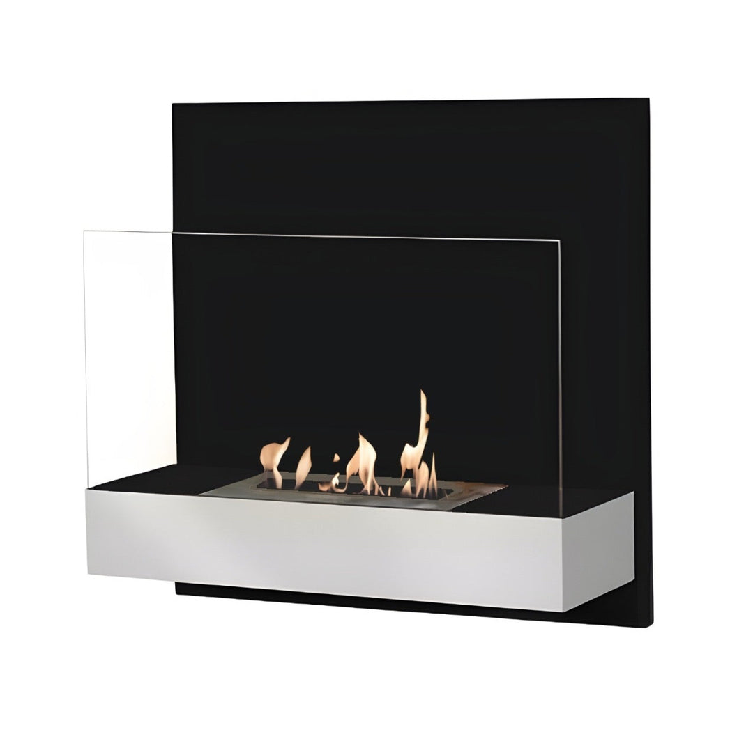 Bioethanol Wandkamin TOSNO Schwarz Stahl mit Glas Ethanol Kamin Wandmontage mit Flammen Quadratisch