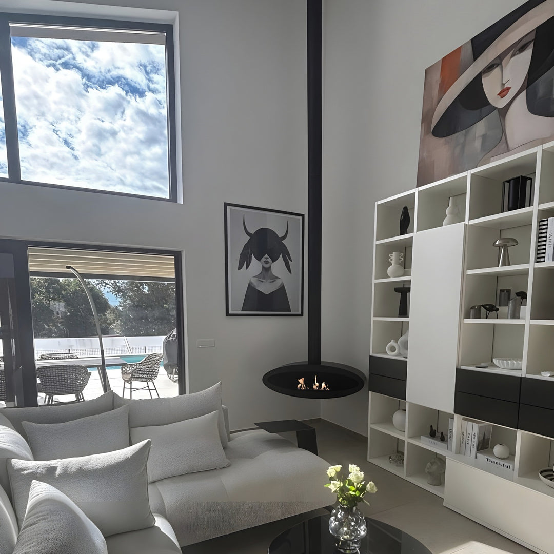 Designer Bioethanol Deckenkamin TUBE XL Ethanol Hängekamin Deckenmontage Schwarz Wohnzimmer Villa 4m hohe Decke