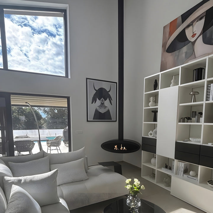 Designer Bioethanol Deckenkamin TUBE XL Ethanol Hängekamin Deckenmontage Schwarz Wohnzimmer Villa 4m hohe Decke