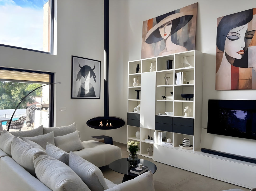 Designer Bioethanol Deckenkamin TUBE XL Ethanol Hängekamin Schwarz Wohnzimmer Villa 4m hohe Decke