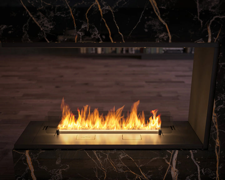 Dreiseitiger Bioethanol Einbau Kamin Einbaukamin Raumteiler ETRONIC BASIC INSIDE U1000 InFire Automatisch Pumpe App Fernbedienung Wohnzimmer Modern